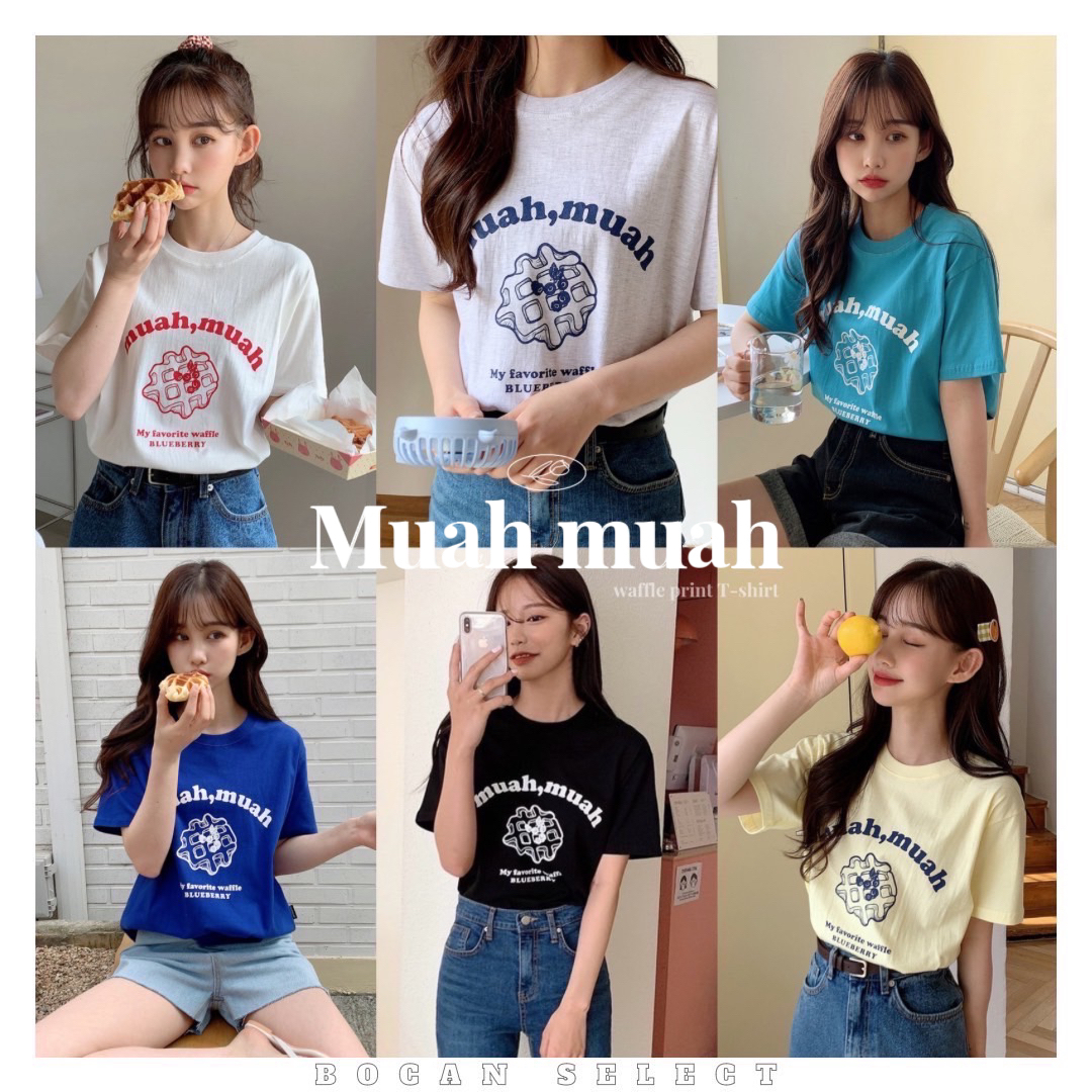 韓國連線🇰🇷Muah Muah 華夫鬆餅 美式 印花 短袖 六色