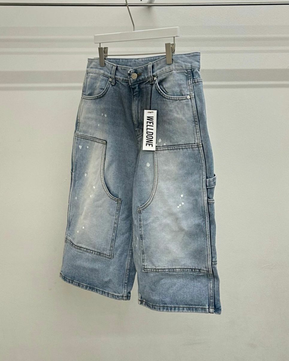 七分洗水潑墨牛仔短褲 WELL DONE-069P