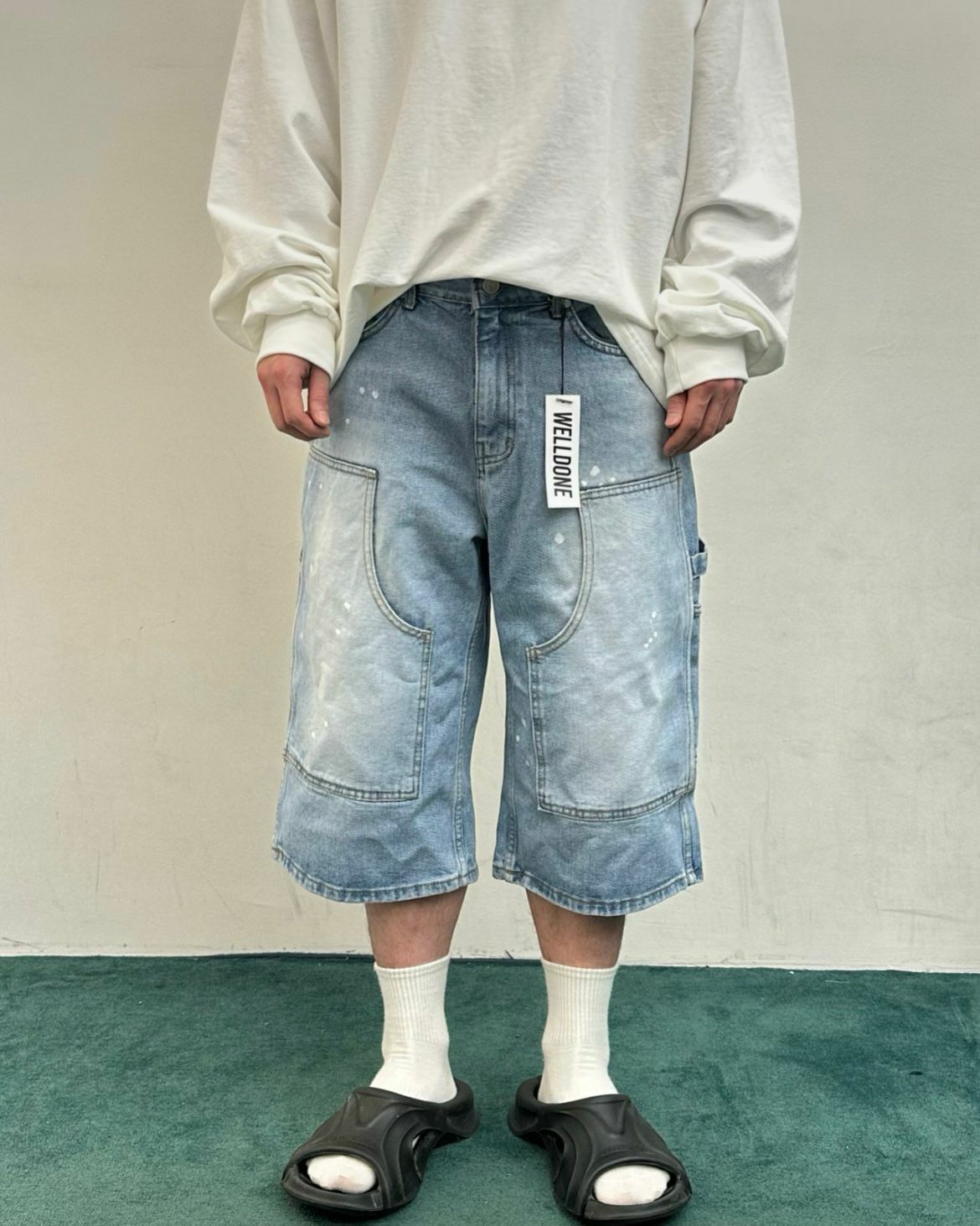 七分洗水潑墨牛仔短褲 WELL DONE-069P