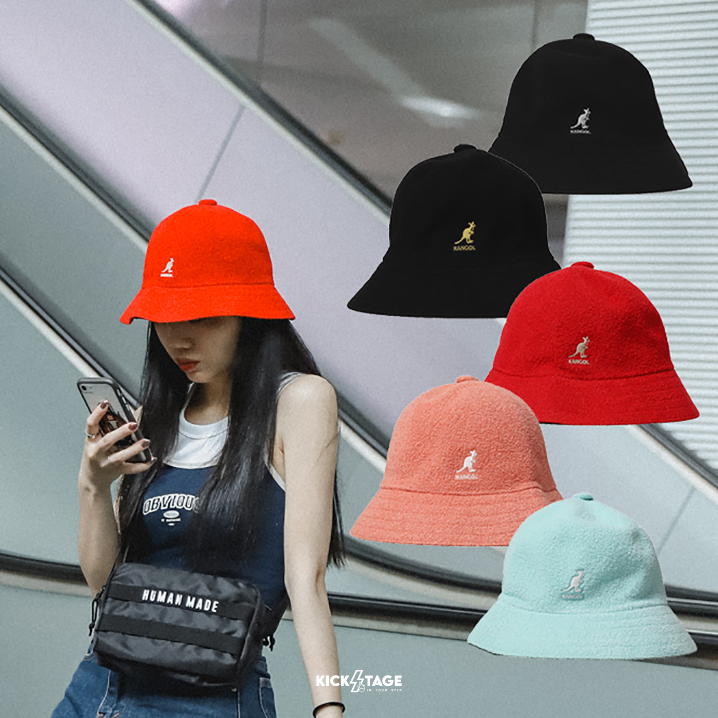 KANGOL BERMUDA 黑色 薄荷綠 粉橘 紅色 袋鼠 刺繡 白標 金標 絨布 鐘型帽【W21S0397】