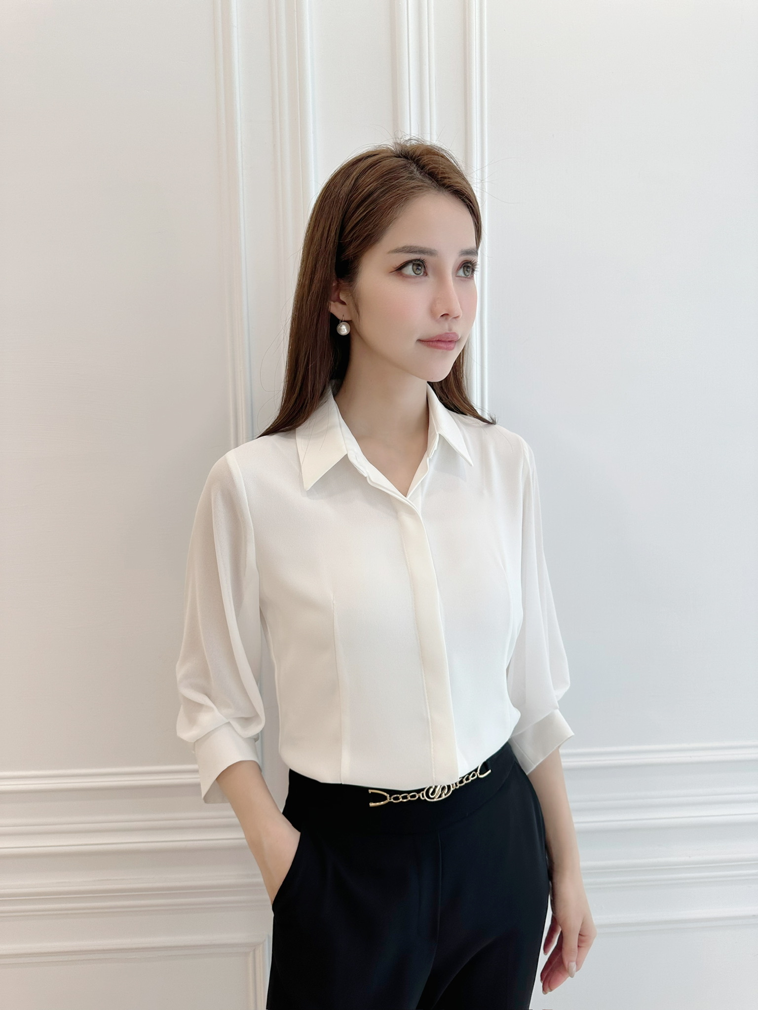 婉約五分袖透膚襯衫