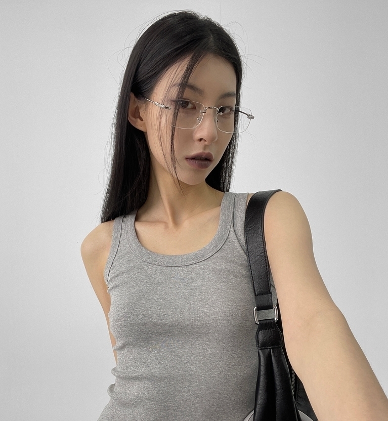 韓國 學院風 時尚 流線 銀邊 無框 眼鏡