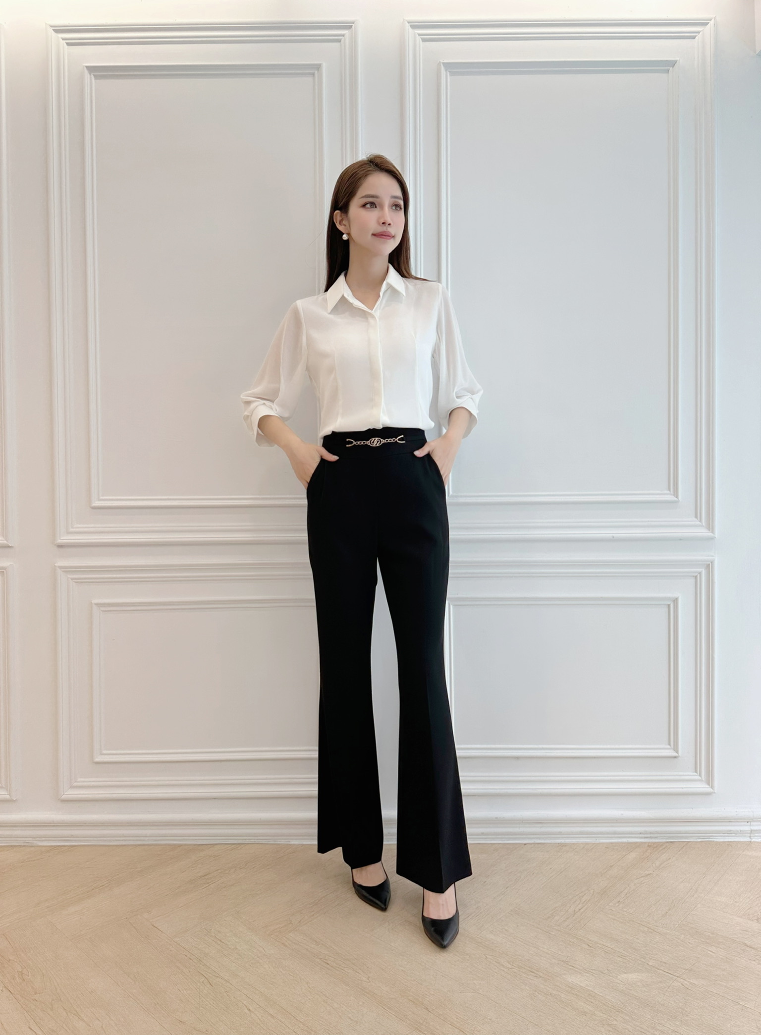 前細緻鏈條顯瘦長褲