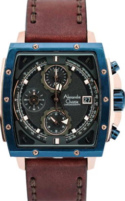 萬年鐘錶 - Alexandre Christie  經典配色方形霸氣皮革款男錶 6376MCLURBA  錶徑44MM  (AC 錶)