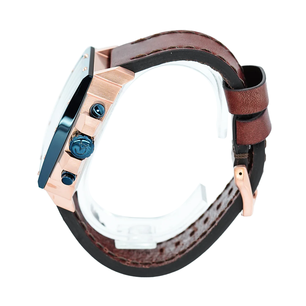 萬年鐘錶 - Alexandre Christie  經典配色方形霸氣皮革款男錶 6376MCLURBA  錶徑44MM  (AC 錶)