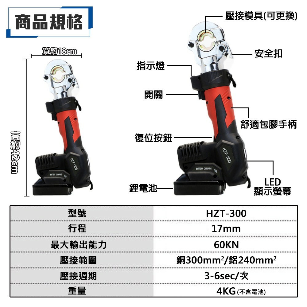 附發票｜HZT-300｜ 鋰電壓接鉗 電動不鏽鋼水管壓接 400B 超越里奇 RP318