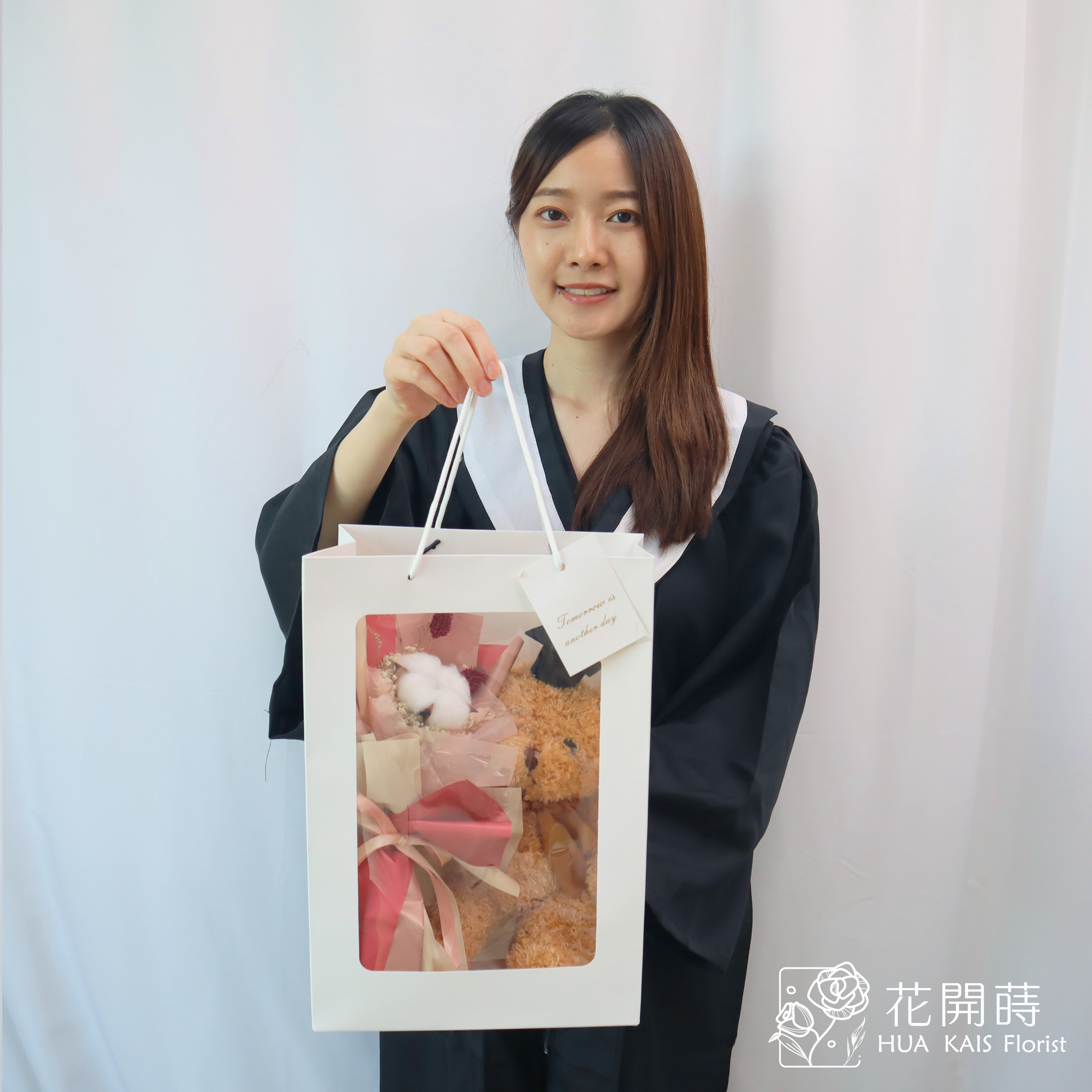 畢業熊花束|袋裝畢業學士熊紅色棉花花束|單支花束|畢業熊|學士熊|畢業禮物|