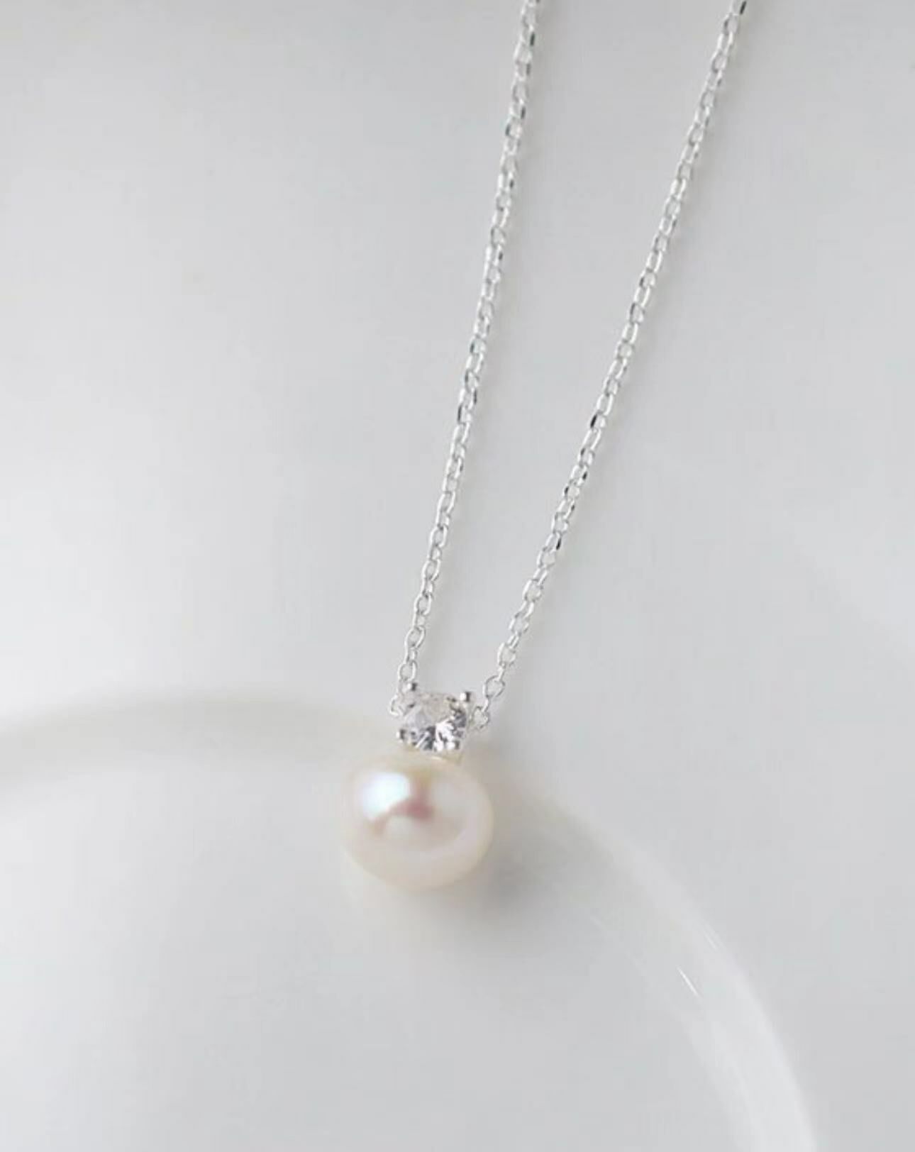 T27清新．珍珠小鑽純銀鎖骨鏈