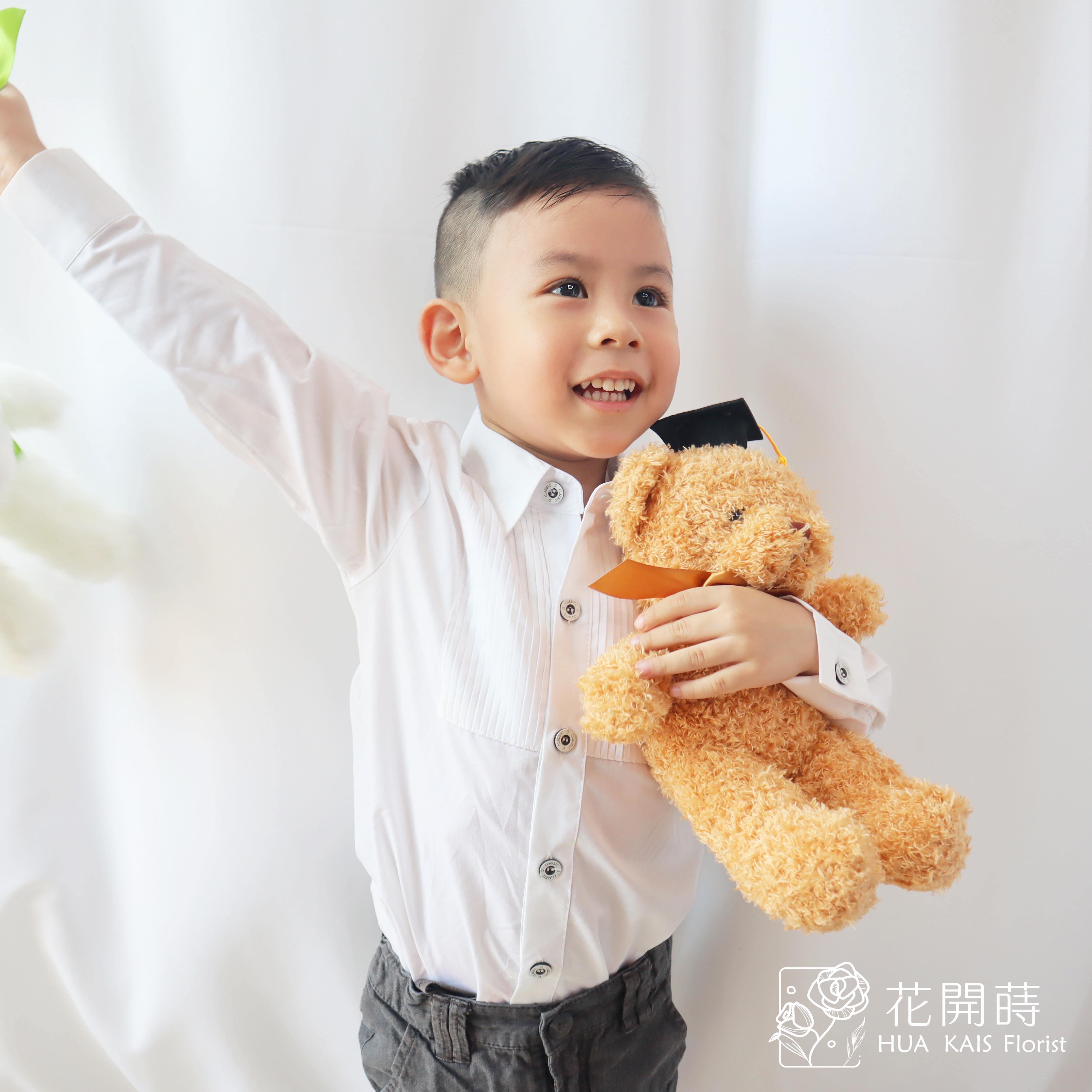 畢業熊花束|袋裝畢業學士熊奶茶色太陽花束|單支花束|畢業熊|學士熊|畢業禮物|