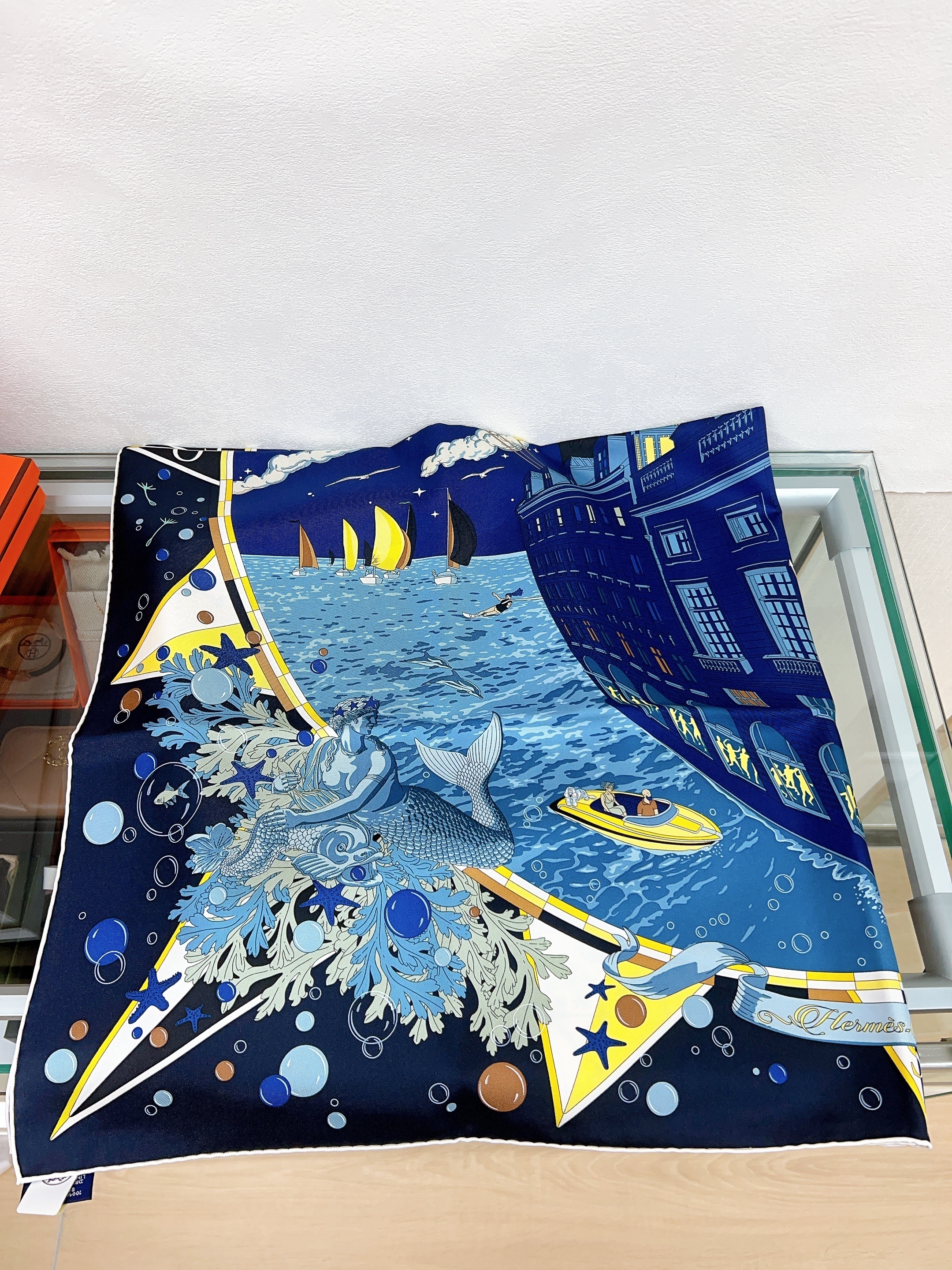 *Unused* Hermes scarf 90cm (navy flagship)