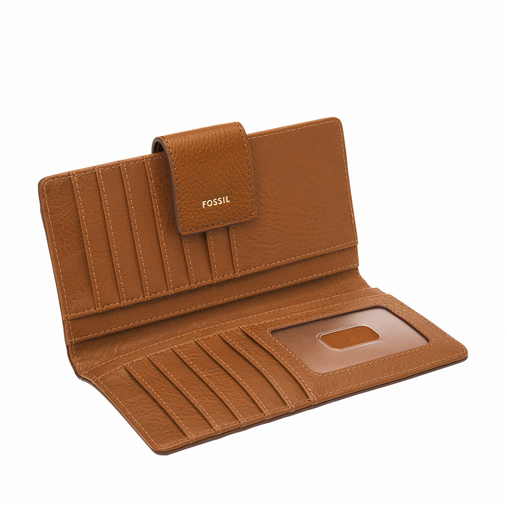 Logan 真皮扣式RFID防盜中長夾-棕色 SL7830216