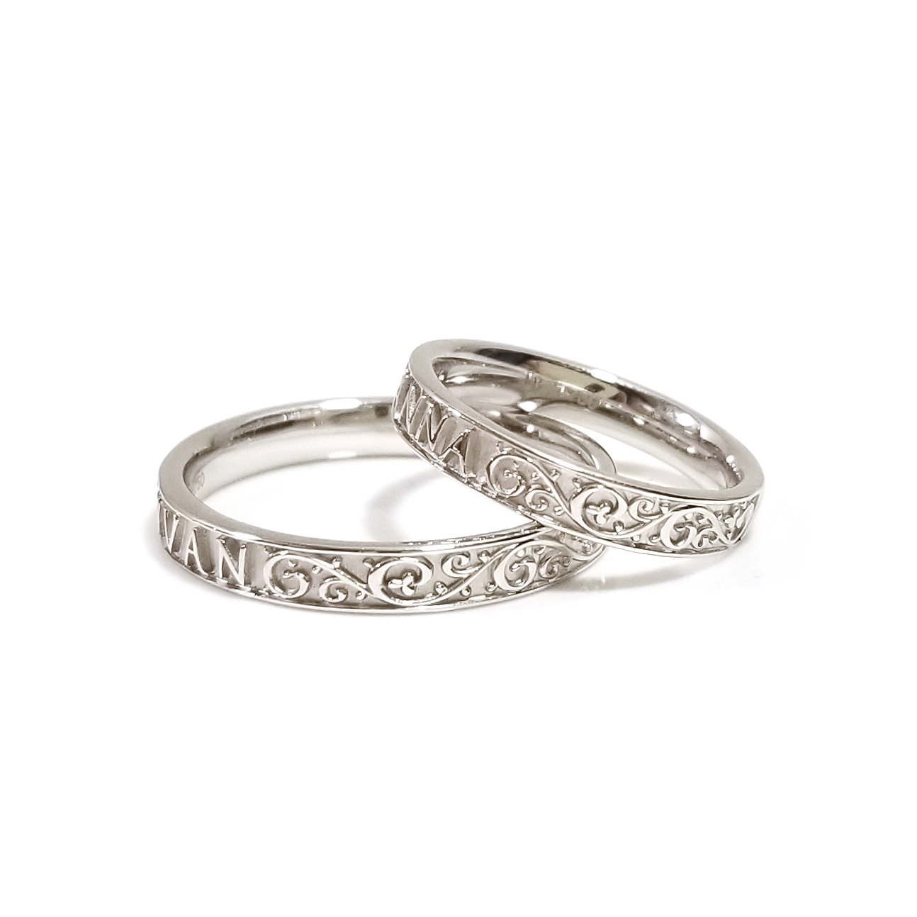 18K白金/雕花名字對戒