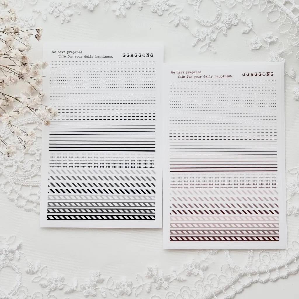 韓國 ggaggong．線段 霧面PET貼紙包 灰色/棕色