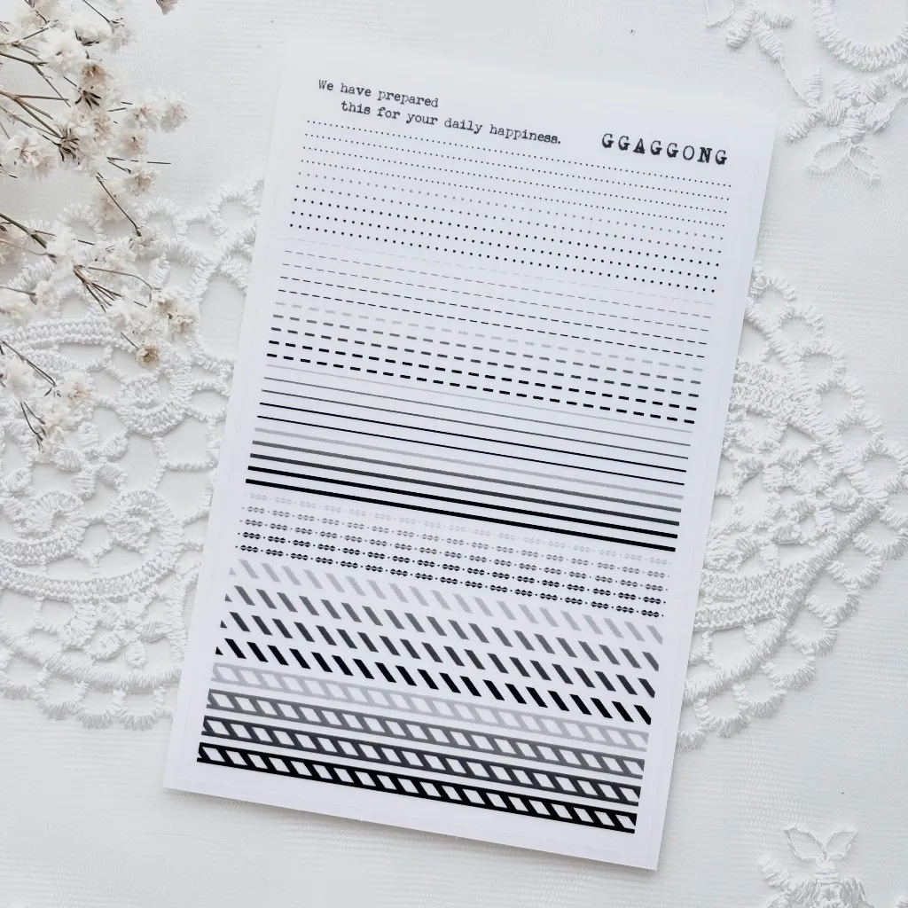 韓國 ggaggong．線段 霧面PET貼紙包 灰色/棕色