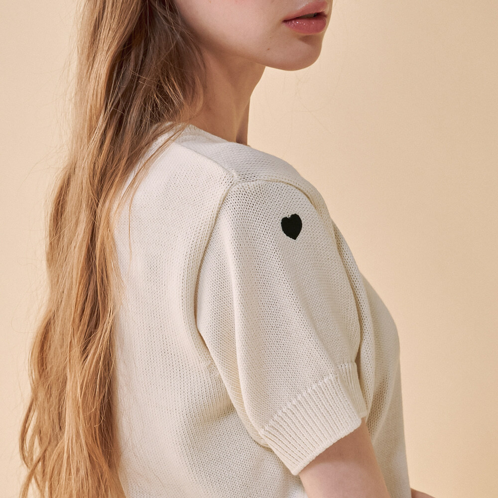 RONRON HEART PATTERN SHORT SLEEVE KNIT