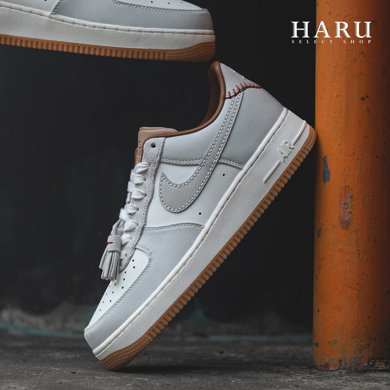 NIKE AIR FORCE 1 LOW "Leather Tassles" 流蘇 骨灰白 棒球縫線 皮革 焦糖底 男女同款 復古休閒鞋 HF5697-001