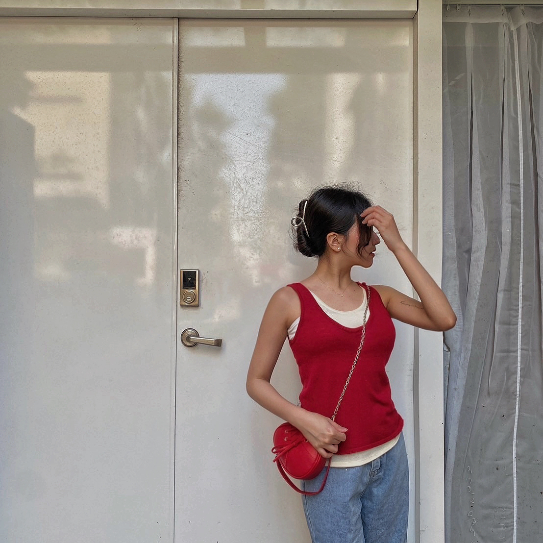 撞色假兩件針織背心/四色