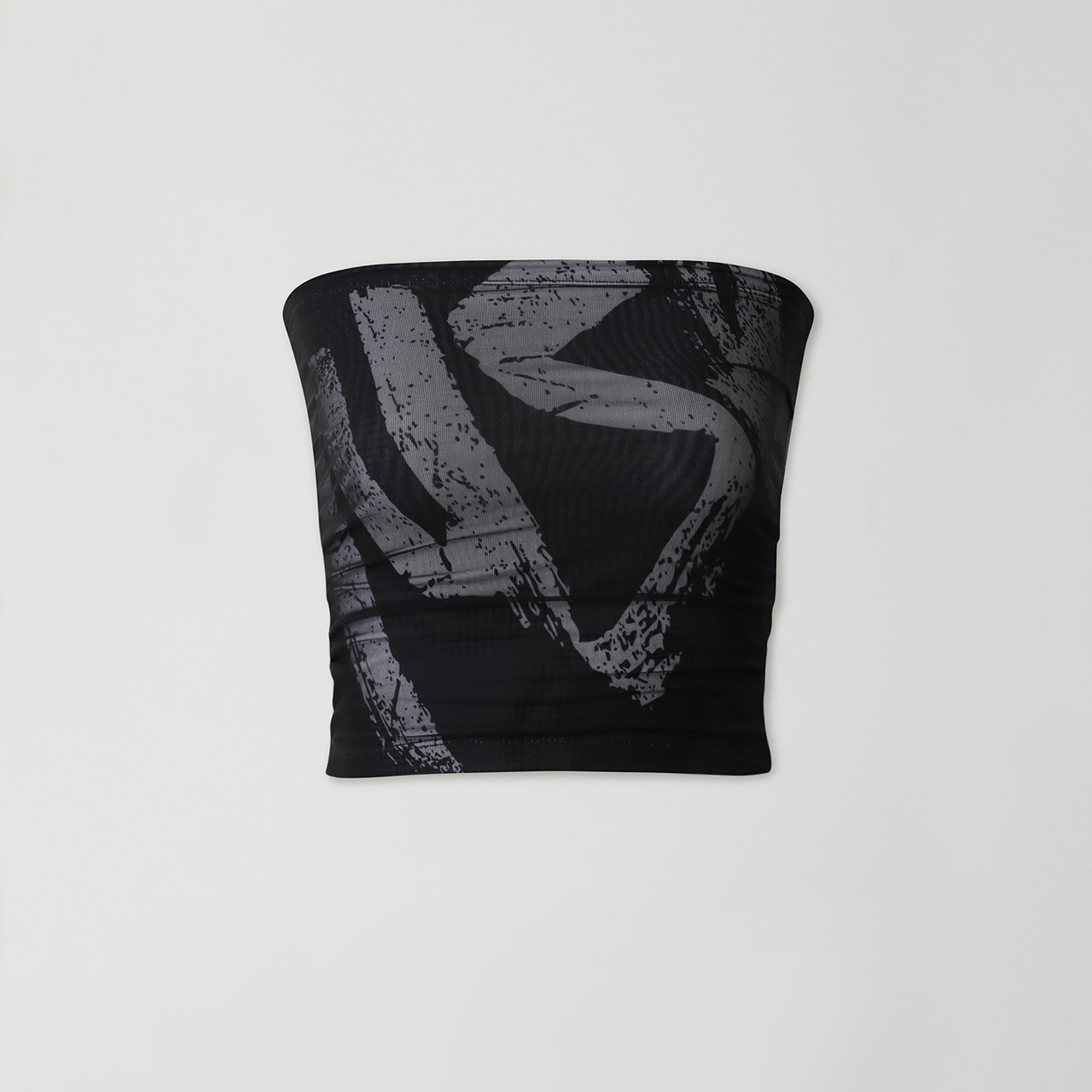 [YUSE] MESH LAYERED PRINTED SHIRRING TUBE TOP