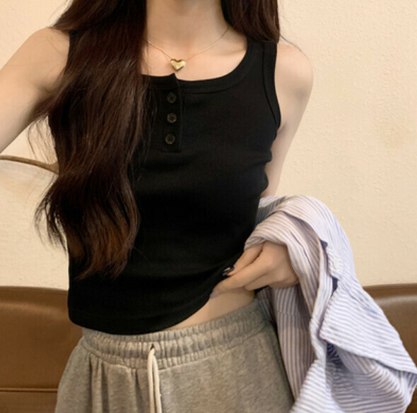 Summer threaded knitted vest (black) [Size: S-XL] [Contact customer service to confirm the shipping size after placing an order]