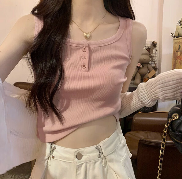 Summer threaded knitted vest (pink) [Size: S-XL] [Contact customer service to confirm the shipping size after placing an order]