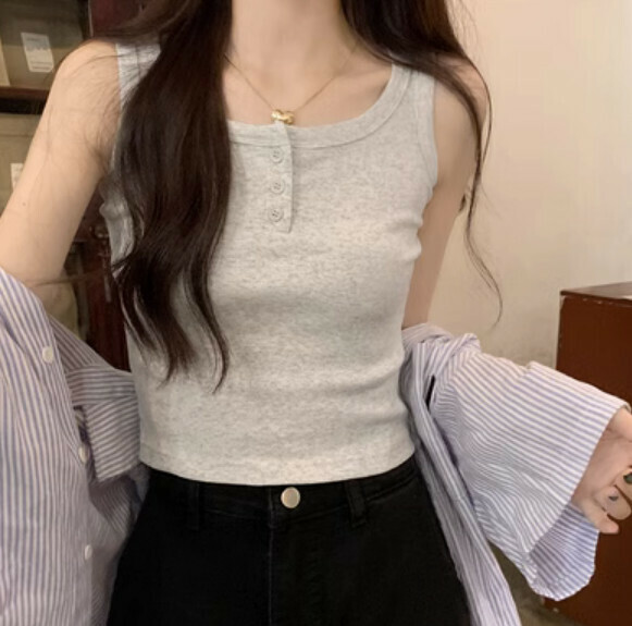 Summer threaded knitted vest (flower gray) [Size: S-XL] [Contact customer service to confirm the shipping size after placing an order]