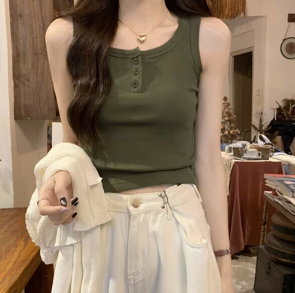 Summer threaded knitted vest (army green) [Size: S-XL] [Contact customer service to confirm the shipping size after placing an order]