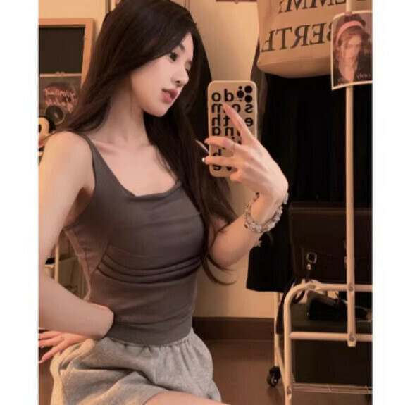 Summer Beauty Strap Chest Padded Vest (Dark Grey) [One Size]