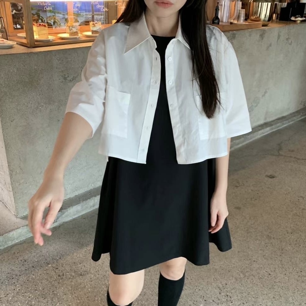 後側開衩五分寬袖襯(白)