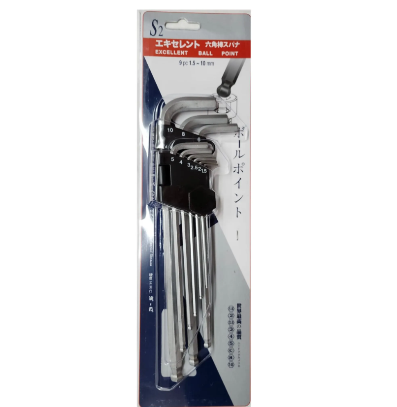 台灣S2 吸塑裝波頭六角匙1.5-10mm(特長版)(10套/盒)-[09AE]