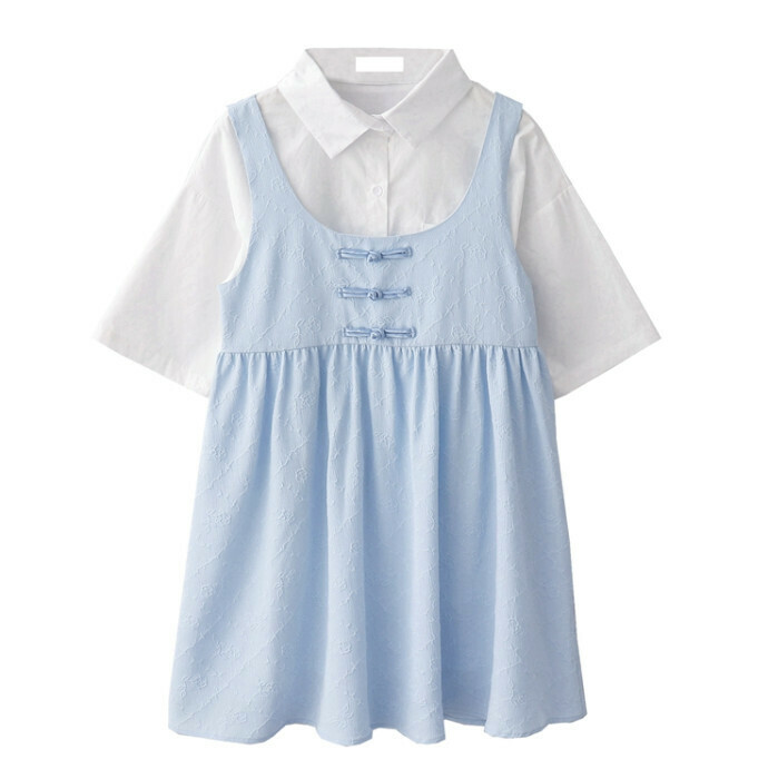 Hot selling embossed dress + Polo collar shirt [Blue] [Size-L] (please contact customer service to confirm the delivery size after placing the order)