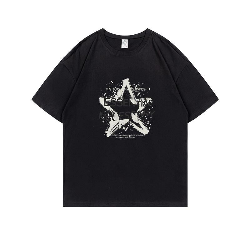 Loose short-sleeved T-shirt (S-4XL black) [Please contact customer service to confirm the shipping size after placing an order] 