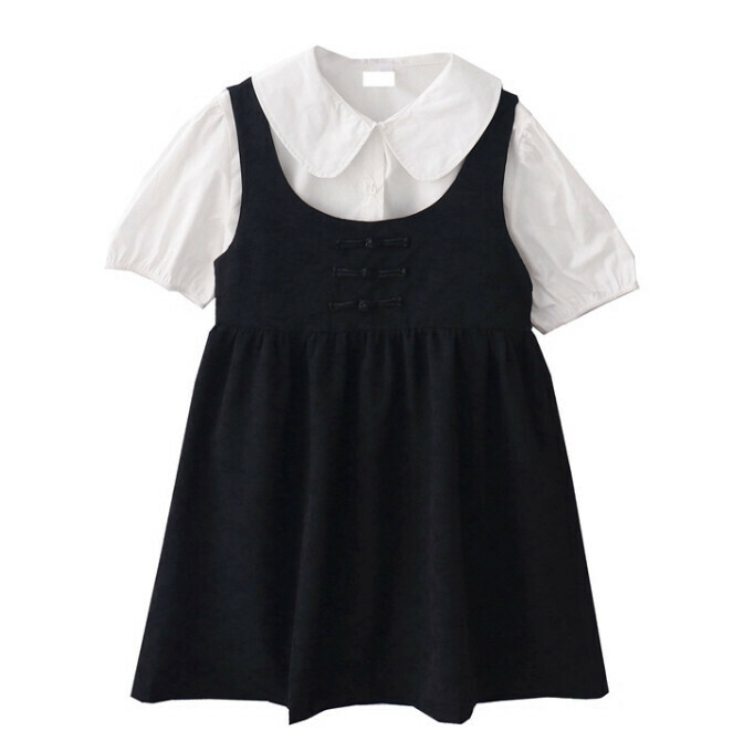 Hot selling embossed flower dress + doll collar shirt [black] [S size - L size] (please contact customer service to confirm the delivery size after placing the order)