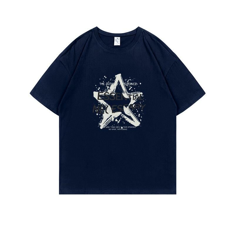 Loose short-sleeved T-shirt (S-4XL navy blue) [Please contact customer service to confirm the shipping size after placing an order] 