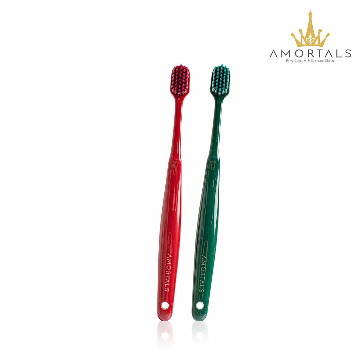 AMORTALS 超軟毛寬頭牙刷(紅+綠)內送防塵袋