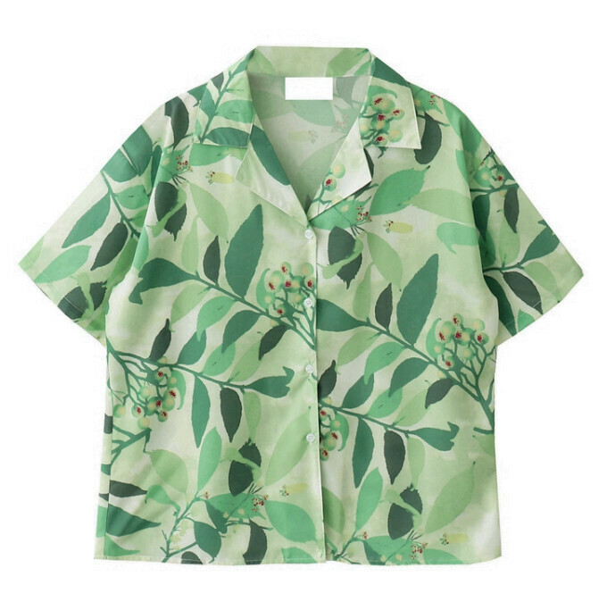 熱賣碎花雪紡襯衫【綠色】【S碼-L碼】（下單後請聯絡客服確認發貨尺碼）