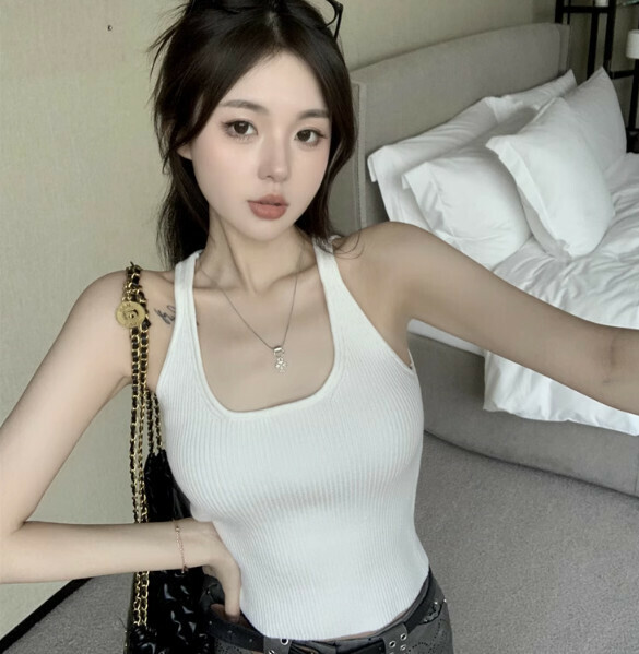 Summer Square Neck Knitted Vest (White) [Size: S-L] [Contact Customer Service to Confirm Shipping Size after Placing an Order]
