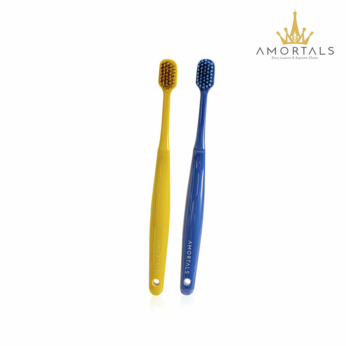 AMORTALS 超軟毛寬頭牙刷(黃+藍)內送防塵袋