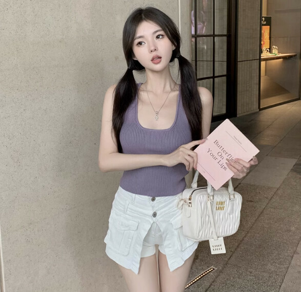 Summer Square Neck Knitted Vest (Purple) [Size: S-L] [Contact Customer Service to Confirm Shipping Size After Placing an Order]