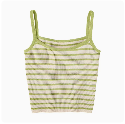 Knitted Contrasting Stripe Wear Small Camisole (Green Bar) (One Size)