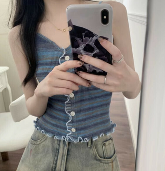 Summer fungus edge rainbow stripe vest (blue) [one size]