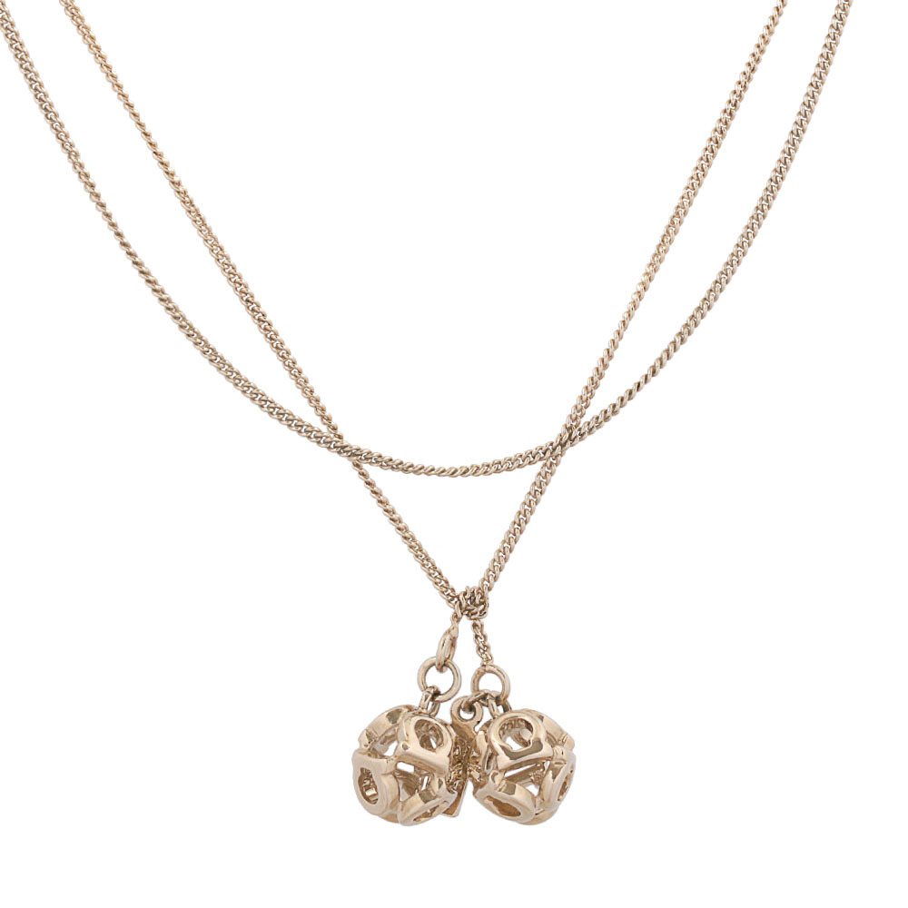 【Salvatore Ferragamo】Logo 立體雙球非閉口掛式項鍊