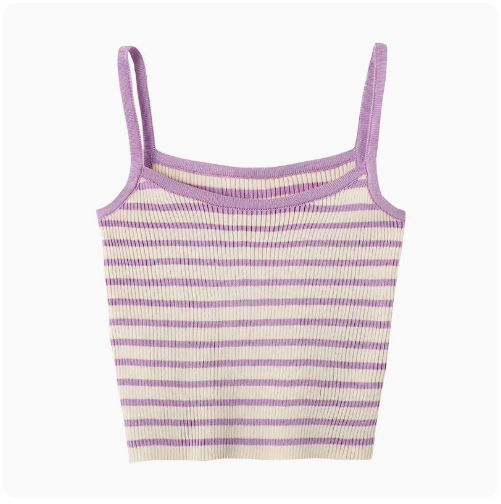 Knitted Contrasting Stripe Worn Small Camisole (Purple Bar) (One Size)
