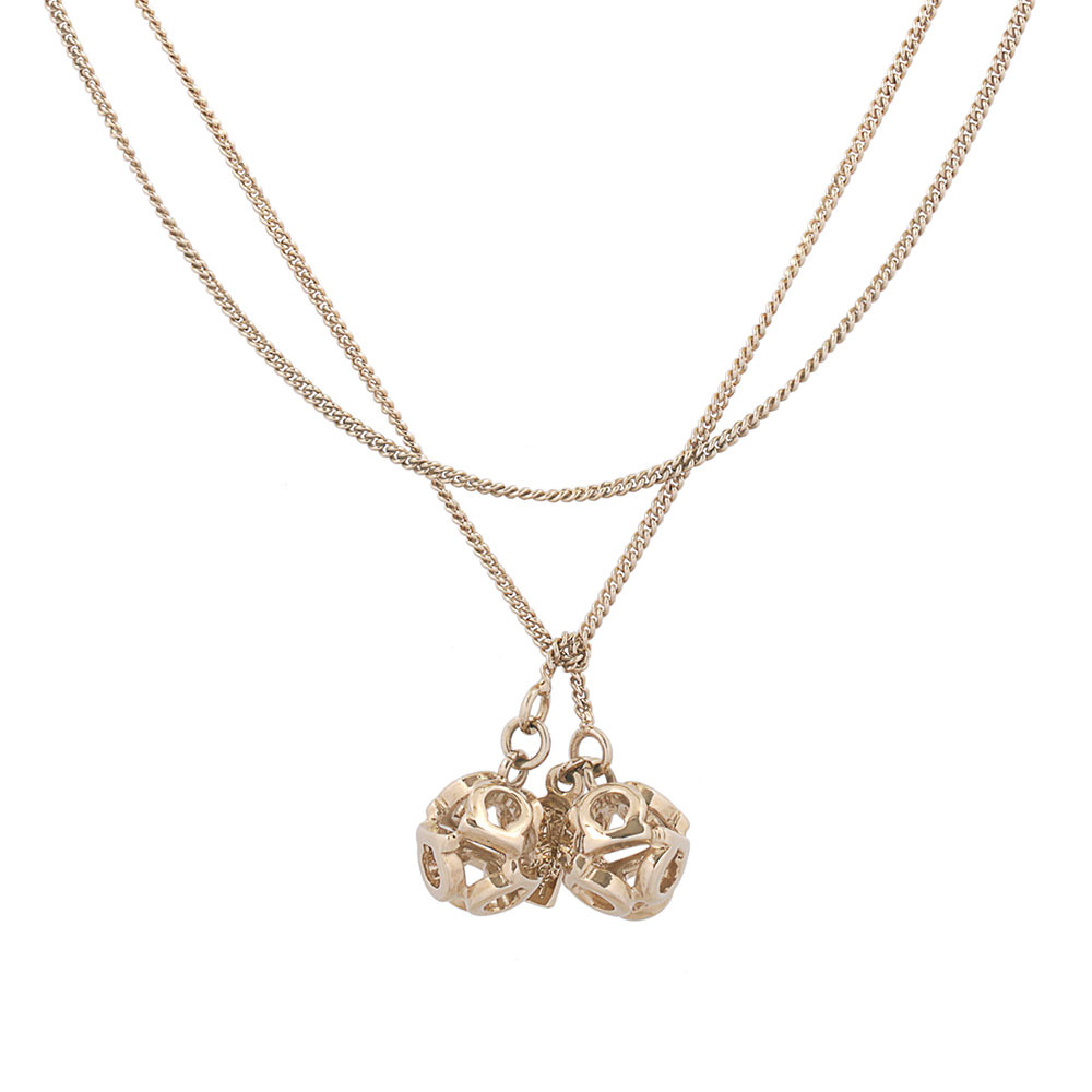 【Salvatore Ferragamo】Logo 立體雙球非閉口掛式項鍊(銀色) SF42000002