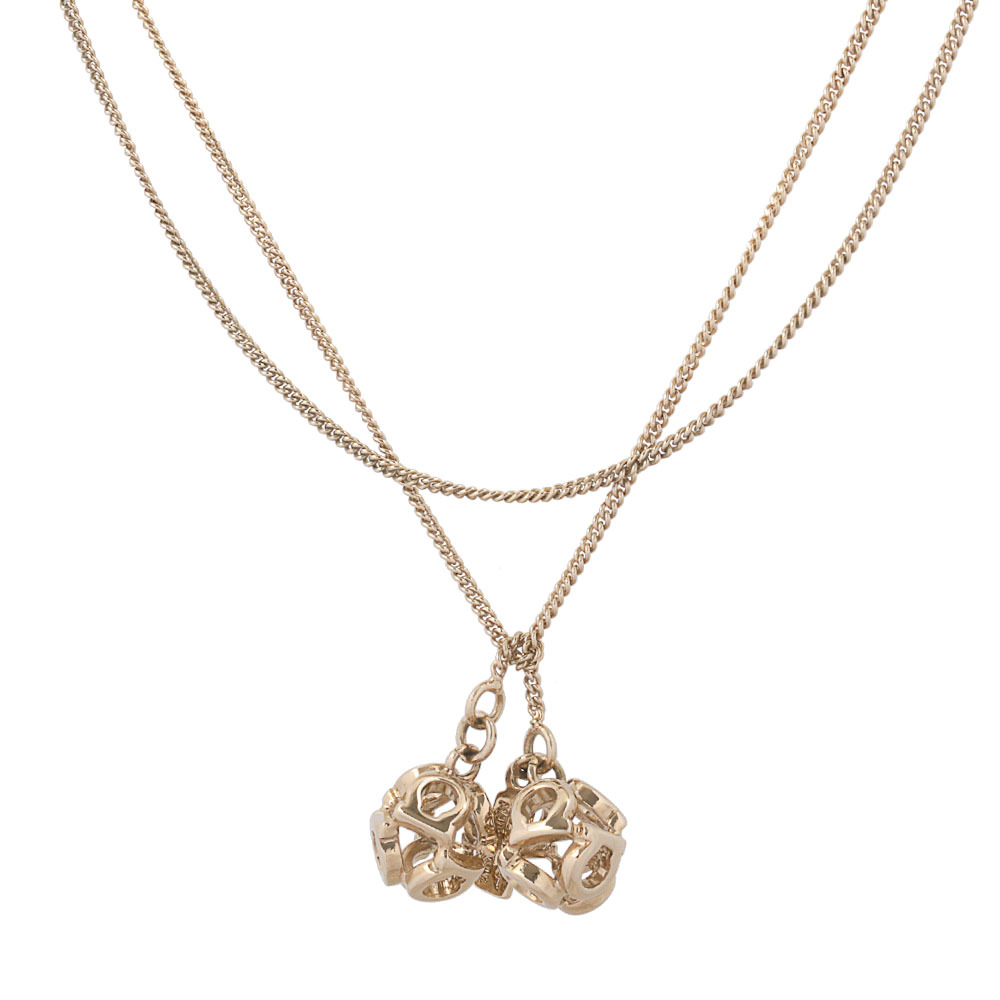 【Salvatore Ferragamo】Logo 立體雙球非閉口掛式項鍊(銀色) SF42000002