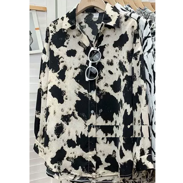 爆款寬松長袖襯衫(杏色豹紋 尺碼:S-3XL )(下單後請聯絡客服確認發貨尺碼)