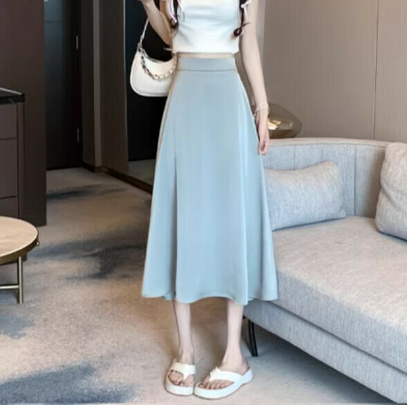Summer mid-length skirt (blue) [Size: S-XL] [Contact customer service to confirm the shipping size after placing an order]