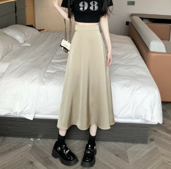 Summer mid-length chaise skirt (champagne color) [Size: S-XL] [Contact customer service to confirm the shipping size after placing an order]