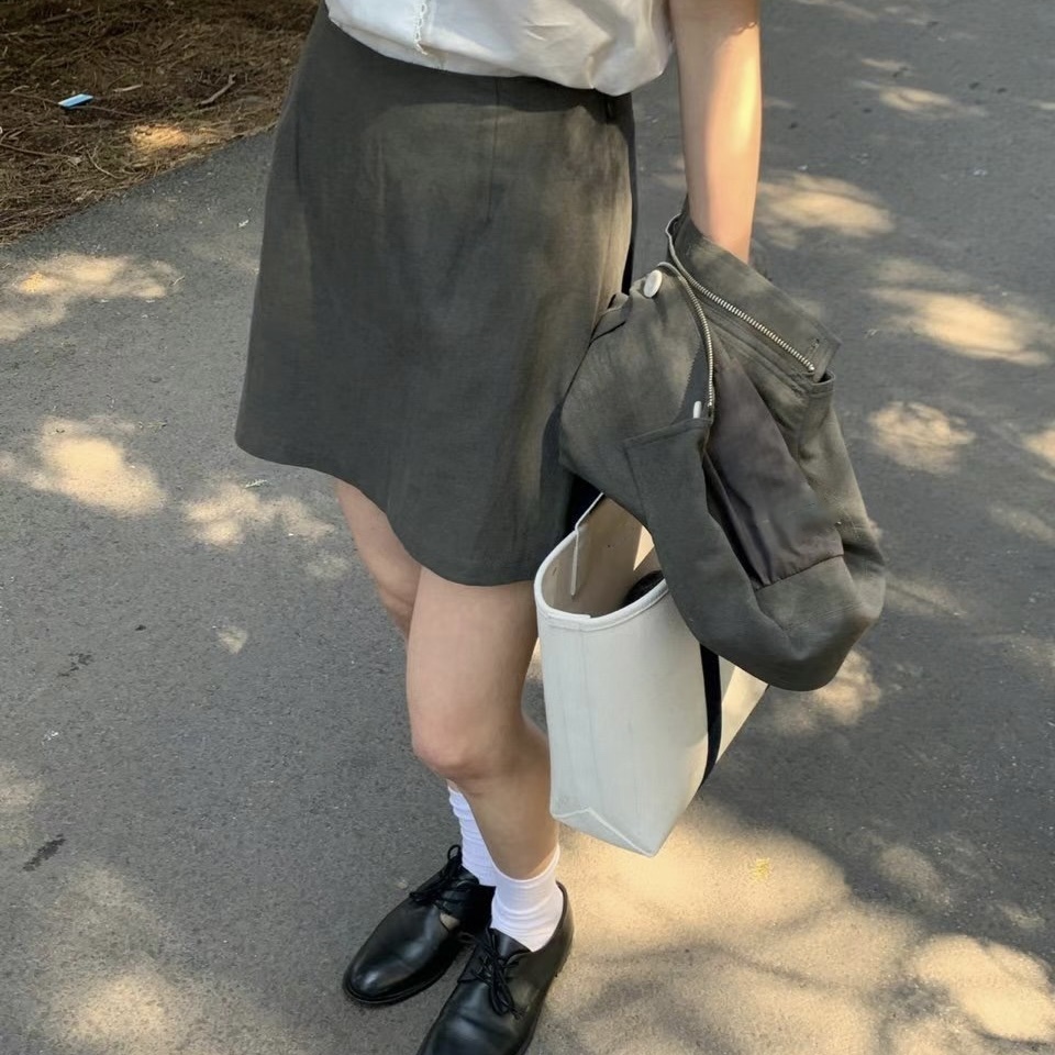 棉麻微A字褲裙(綠S)