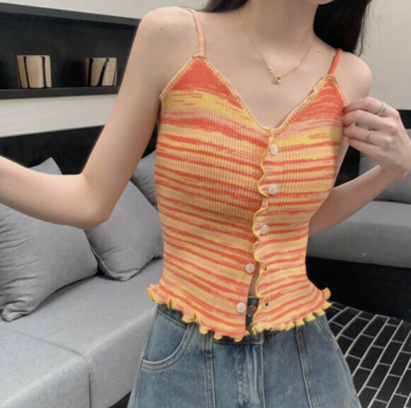 Summer fungus edge rainbow stripe vest (orange) [one size]