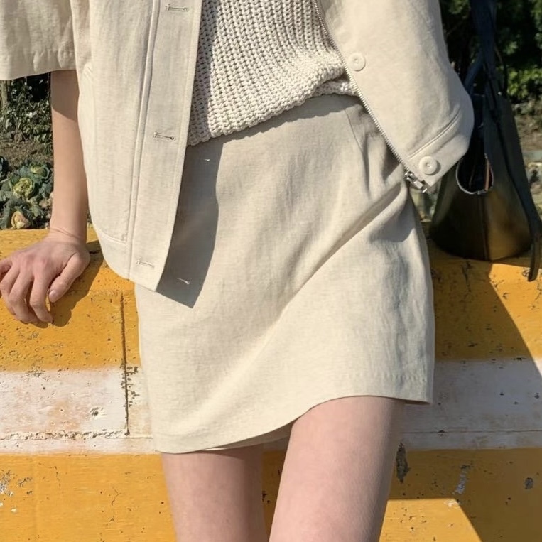 棉麻微A字褲裙(米S)